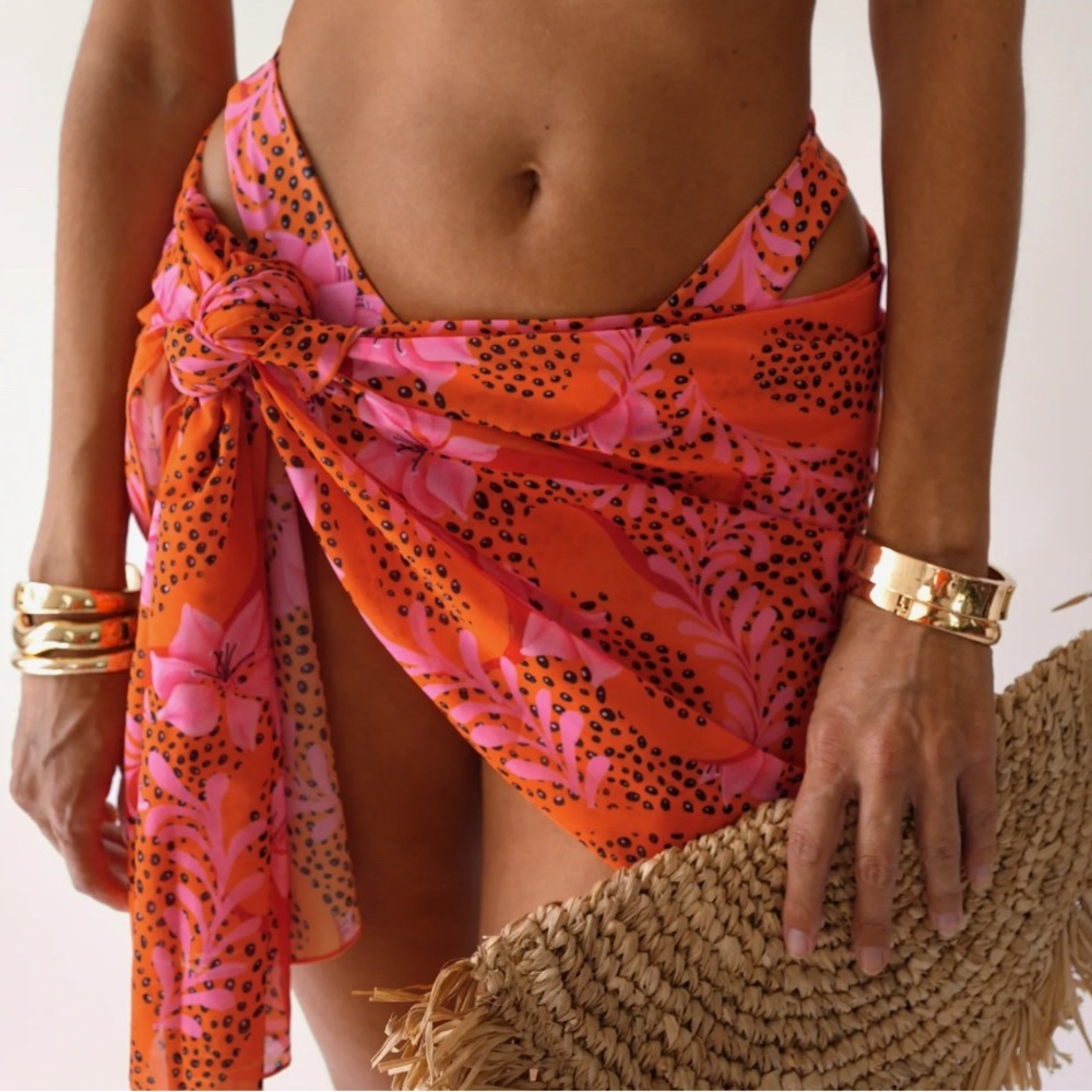 Papaya Chiffon wrap - Vibrant Orange and Pink Swim Sarong